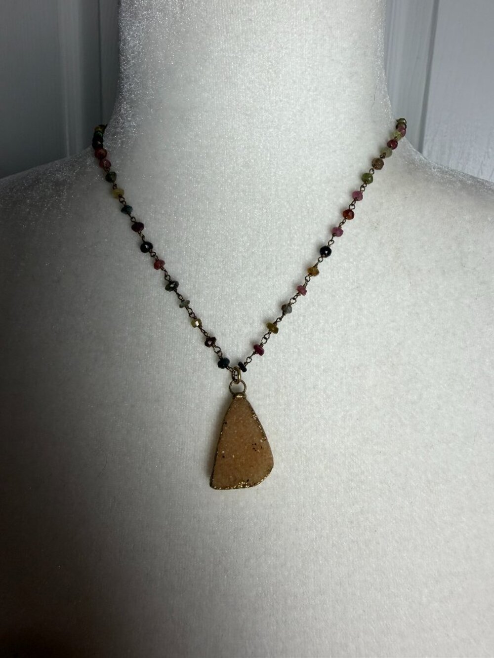 Vintage Druizy Multi Colored Beaded Chain Necklace Pendant